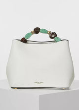 Luella Grey Christina Beaded Handle Bucket Tote Bag in White