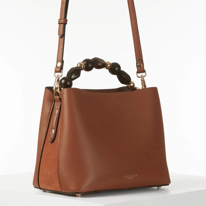 DANIELLE BEADED HANDLE CROSSBODY TOTE - CONKER DANIELLE BEADED HANDLE CROSSBODY TOTE - CONKER