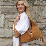 Luella Grey Paloma Suede Fringe Shoulder Bag in Camel