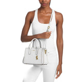 Laila Small Studded Leather Satchel In Optic White