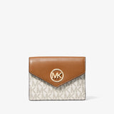 Michael Kors Carmen Medium Logo and Leather Tri-Fold Envelope Wallet Vanilla Acorn