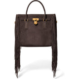 Michael Kors Hamilton Moderne Small Fringed Suede Satchel In Chocolate