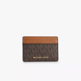 Michael Kors Jet Set Charm Monogram Faux-leather Card Holder In Brown