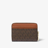 Michael Kors Jet Set Small Signature Logo Zip-Around Card Case In Brown
