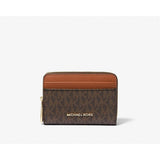 Michael Kors Jet Set Small Signature Logo Zip-Around Card Case In Brown