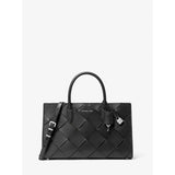 Michael Kors Scarlett Medium Woven Leather Satchel In Black