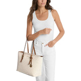 Quinn Large Signature Logo and Leather Tote Bag In Vanilla Acorn