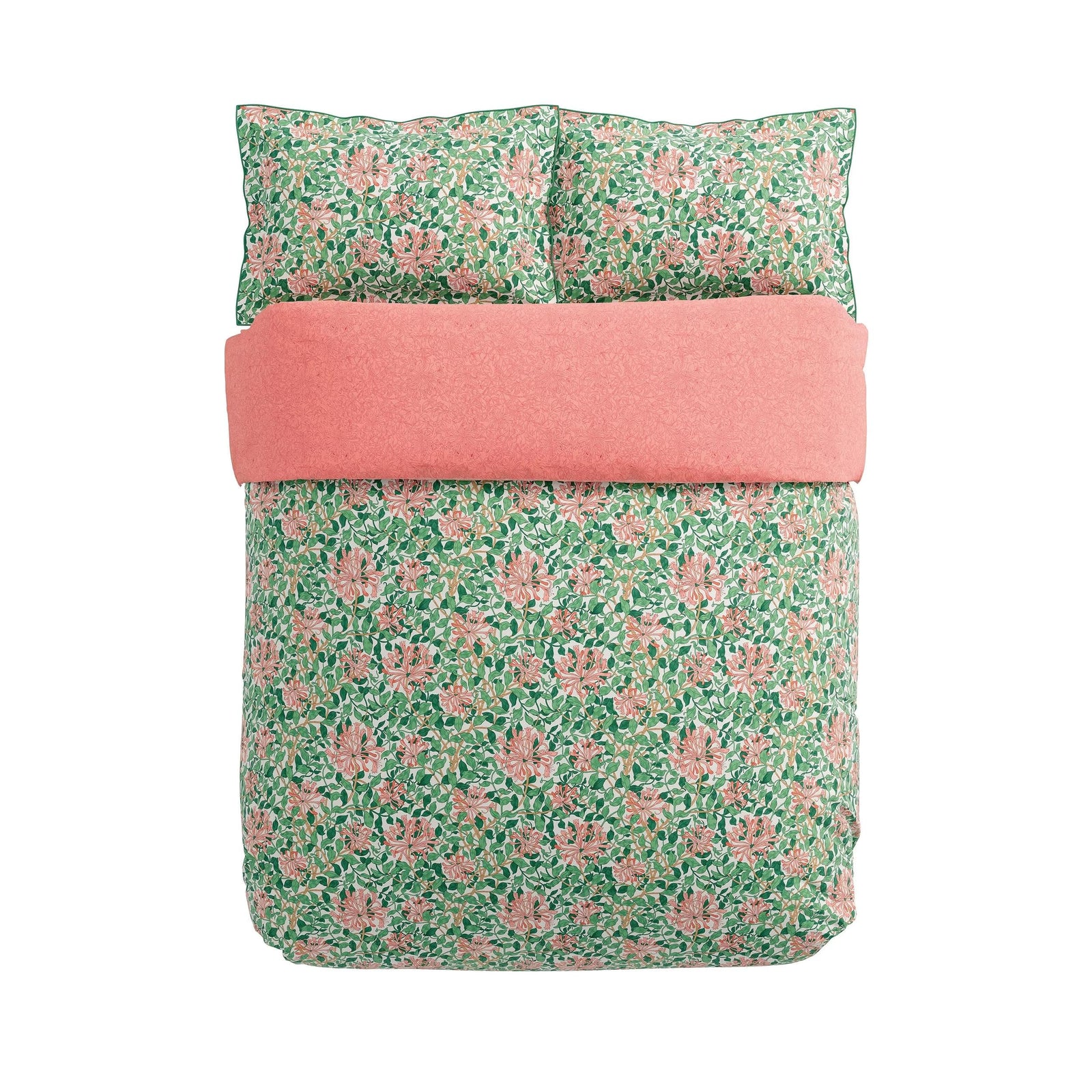 Morris & Co Honeysuckle Cover Set King Size in Evergreen & Coral