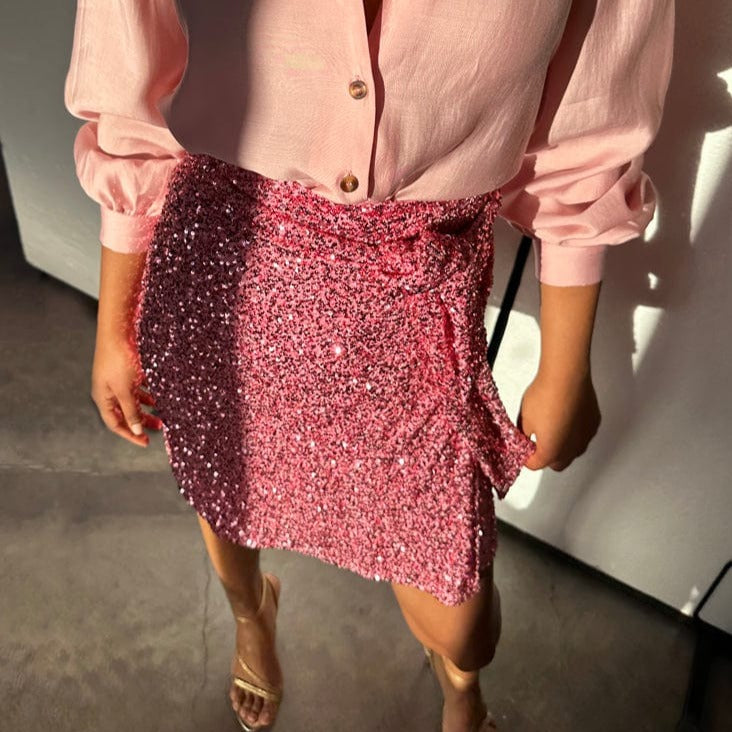 Never Fully Dressed Pink Sequin Mini Jaspre Skirt
