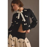 Never Fully Dressed Bow Sophie Cardigan In Black