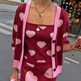 Never Fully Dressed Burgundy Hearts Cardigan Red