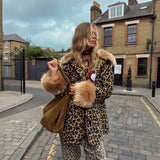Never Fully Dressed Leopard Coat with Faux Fur Trims In Brown