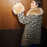 Never Fully Dressed Leopard Coat with Faux Fur Trims In Brown