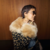 Never Fully Dressed Leopard Coat with Faux Fur Trims In Brown