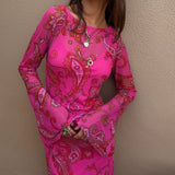 Never Fully Dressed Paisley Mesh Dress In Pink