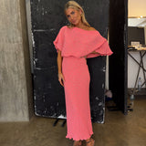 Never Fully Dressed Plisse Tilly Maxi Dress In Pink