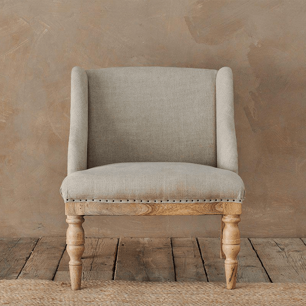 Nkuku Elbu Linen Armchair in Stone