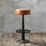 Nkuku Narwana Leather Round Stool in Aged Leather & Iron