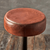 Nkuku Narwana Leather Round Stool in Chocolate Brown