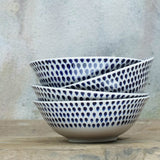 nkuku Indigo Drop Ceramic Cereal Bowl 17cm in Cream/Indigo