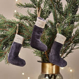 Nkuku Karru Cotton Velvet Mini Stocking - Charcoal _ Set Of 3