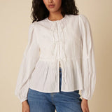 BERNICE TIE FRONT BLOUSE CREAM