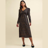 Nobody's Child Black and Orange Spot Print Long Sleeve Lily Midi Dress
