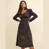 Nobody's Child Black and Orange Spot Print Long Sleeve Lily Midi Dress