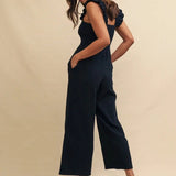 Nobody's Child Black Frill Sleeve Shirred Maya Jumpsuit