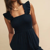 Nobody's Child Black Frill Sleeve Shirred Maya Jumpsuit