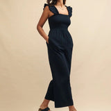 Nobody's Child Black Frill Sleeve Shirred Maya Jumpsuit