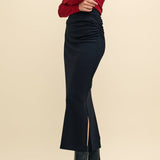 Nobody's Child Black Jersey Ruched Midi Skirt