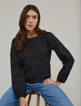 nobody's Child Black Seersucker Blouse