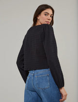 nobody's Child Black Seersucker Blouse