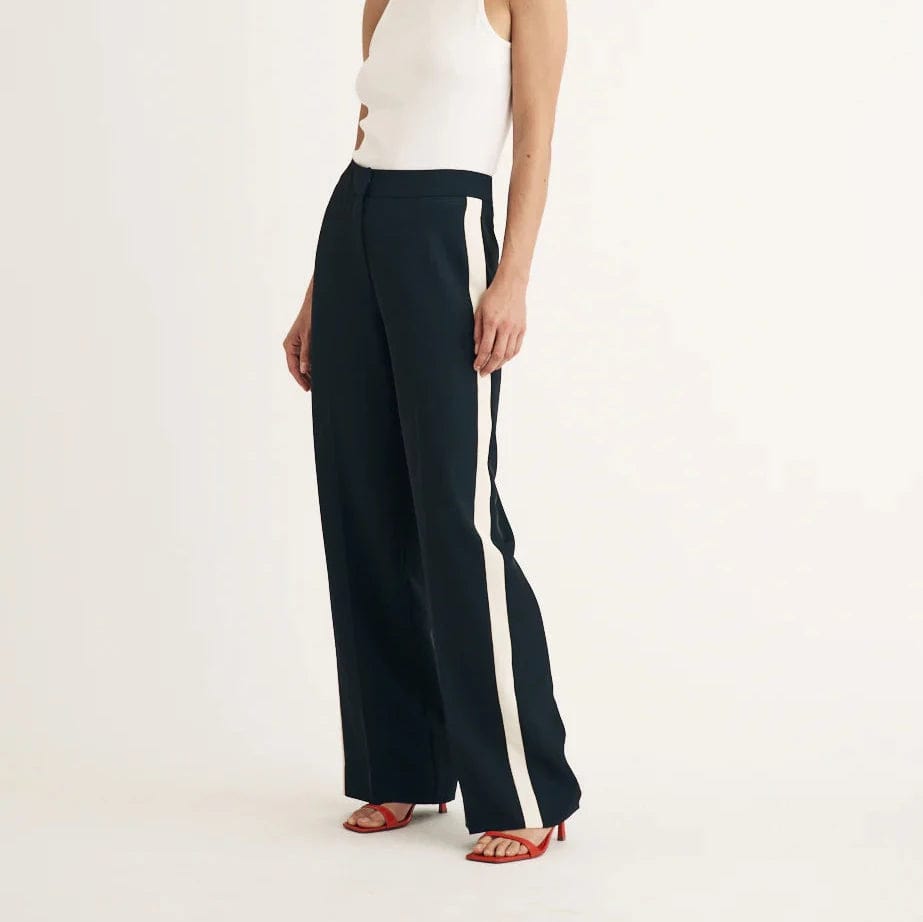 Side stripe black trousers shop