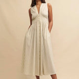 Nobody's Child Cream Stripe Sleeveless Starlight Midi Dress