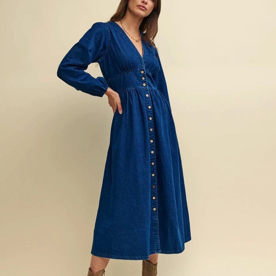 Nobody's Child Dark Denim Long Sleeve Starlight Midaxi Dress