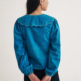 nobody's Child Denim Long Sleeve Birdie Blouse In Blue