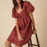 nobody's Child Ditsy Floral Puff Sleeve Joanna Mini Dress In Red