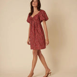 nobody's Child Ditsy Floral Puff Sleeve Joanna Mini Dress In Red