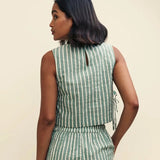 Nobody's Child Fearne Cotton Green Stripe Linen-blend Boxy Cut Top