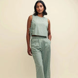 Nobody's Child Fearne Cotton Green Stripe Linen-blend Boxy Cut Top
