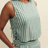 Nobody's Child Fearne Cotton Green Stripe Linen-blend Boxy Cut Top