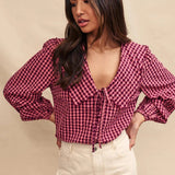 Nobody's Child Gingham Birdie Blouse In Pink
