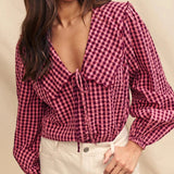 Nobody's Child Gingham Birdie Blouse In Pink