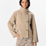 OBJECT Funnel Neck Short Jacket In Taupe