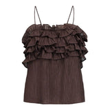 OBJECT OBJLYNE Ruffled Strap Top In Seal Brown