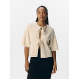 OBJECT OBJULLA Short-sleeved Knitted Cardigan In Sandshell