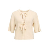 OBJECT OBJULLA Short-sleeved Knitted Cardigan In Sandshell
