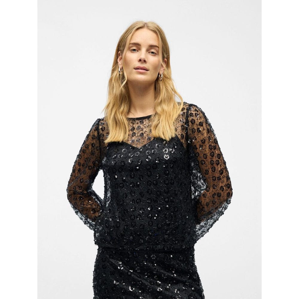 OBJECT Sequin Blouse In Black